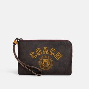 Coach Corner Zip Wristlet with Varisty Motif